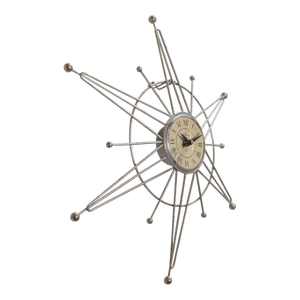 Vintage Lanshire Atomic Sunburst Starburst Metal Wire Wall Clock