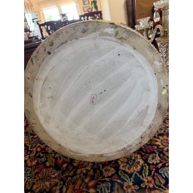 Ceramic 1980s Monumental Chinese Satsuma Rose Porcelain Floor Vase With Court Scene & Gilt Handles on Stand For Sale - Image 7 of 10