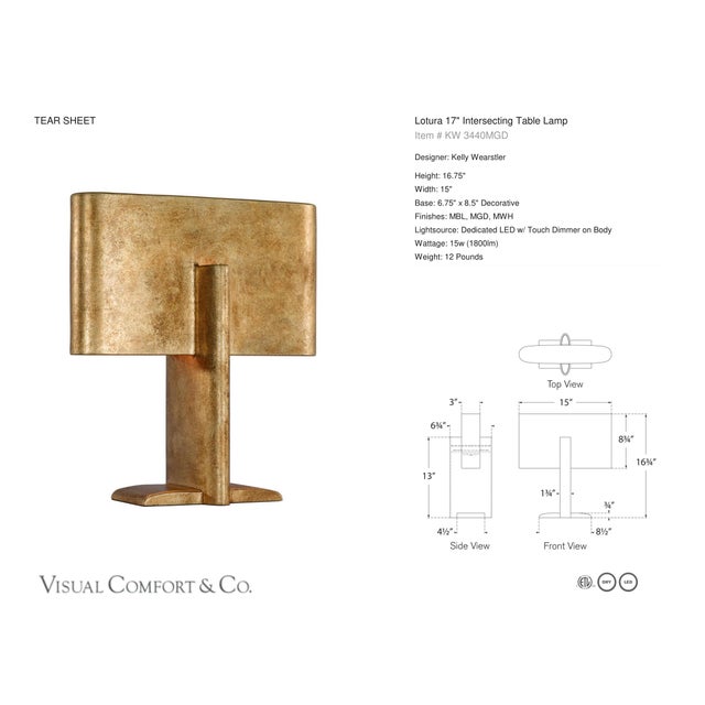 Kelly Wearstler by Visual Comfort Signature Lotura 17" Intersecting Table Lamp in Museum Gild Designer: Kelly Wearstler...