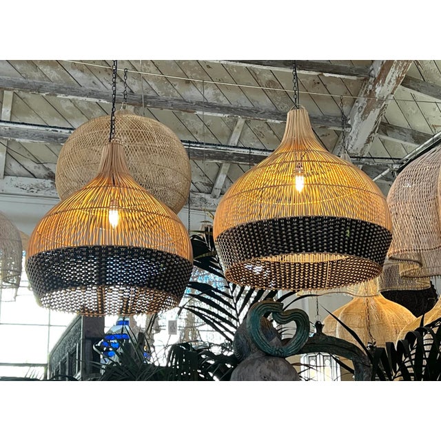 Wood Modern Wicker Tux Gourd Pendant Light Large For Sale - Image 7 of 10