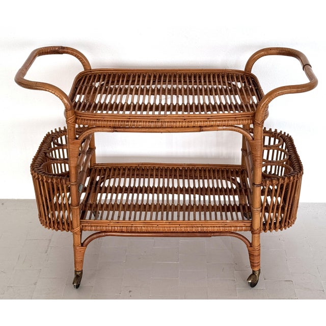 1960s Large Italian Bamboo Bar Cart, 1960s For Sale - Image 5 of 14