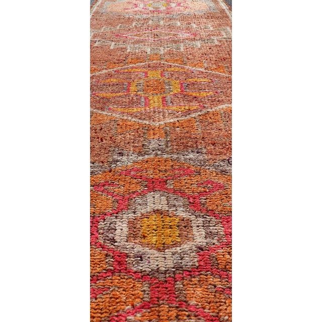 Vintage Turkish Runner With Large Medallion Kurdish Design in Earthy Tones 2'9 X 11'0 For Sale - Image 4 of 10
