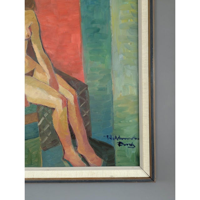 Mid-Century Modern "Nude on Chair" Vintage Figurative Oil Painting, Framed For Sale - Image 6 of 11