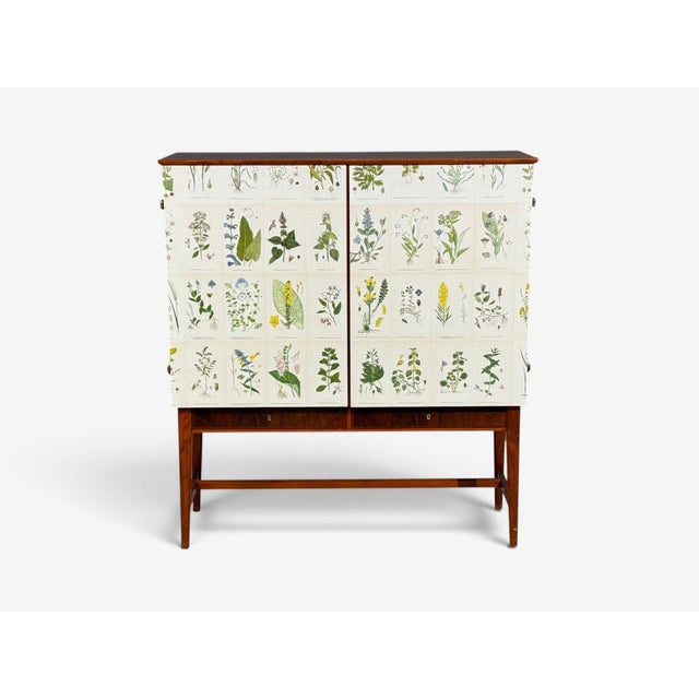 1940s Swedish Modern, Nordens Flora Cabinet, Birch, Floral Lithographs, Sweden, 1940s For Sale - Image 5 of 16