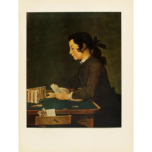 An excellent large American Classical Style vintage full-color reproduction print after painting "The House of Cards" by...