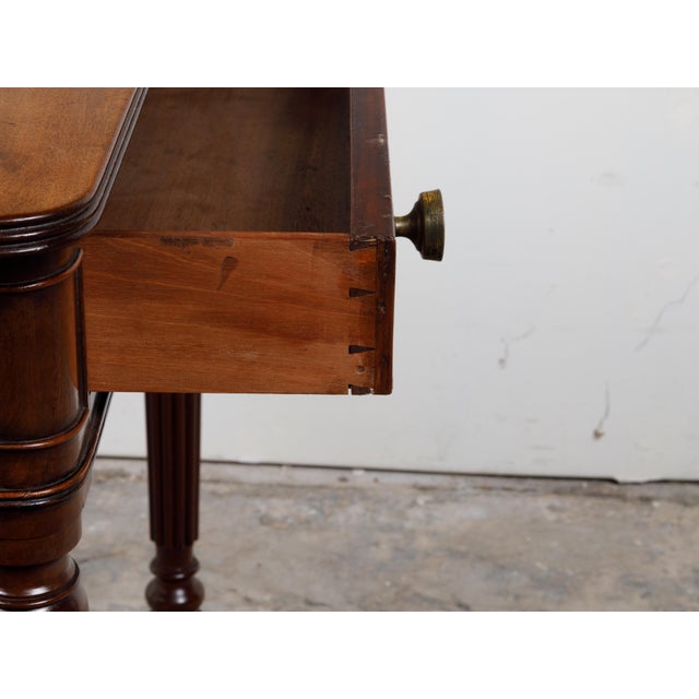 English 19th Century Mahogany Table with Compartment, Drawer and Reeded Legs For Sale - Image 4 of 12