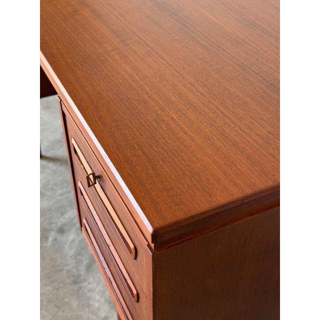 Brown J. Svenstrup a.p. Møbler Teak Executive Desk With Sculpted Handles Danish Mid-Century Modern 1960s For Sale - Image 8 of 12