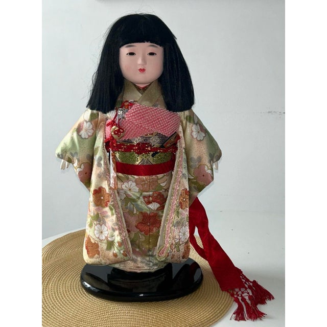 Mid 20th Century Traditional Japanese Ichimatsu Ningyo Doll Standing Ornate Floral Kimono 18.5”h For Sale - Image 12 of 12