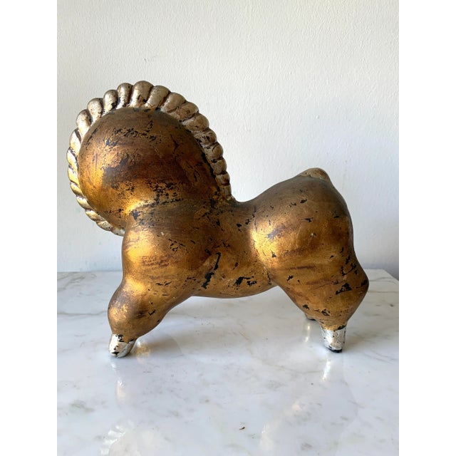 Mid-Century Modern Mid-Century Modern Italian Ceramic Libbiloo Gold & Silver Horse Sculpture After Russel Wright For Sale - Image 3 of 10