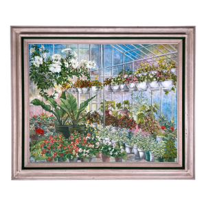 1970s Honey W. Kurlander "Greenhouse" Original Oil Painting on Canvas