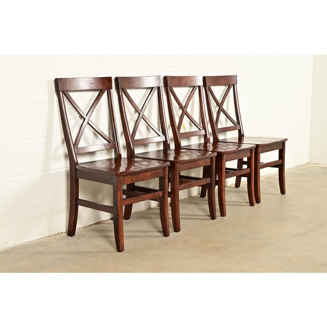 English Country Farmhouse Carved Walnut X-Back Dining Chairs, Set of Four For Sale - Image 4 of 12