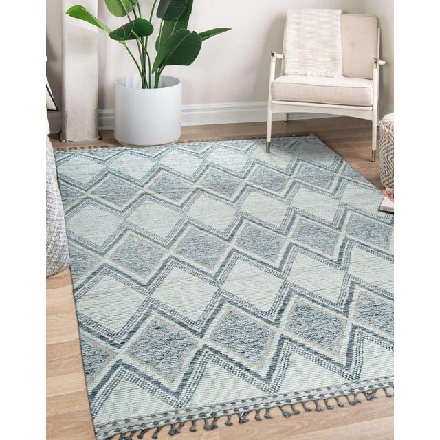 2010s 6x10 Ivory Hand-Knotted Wool Diamond Trellis Geometric Modern Carpet Rug For Sale - Image 5 of 6