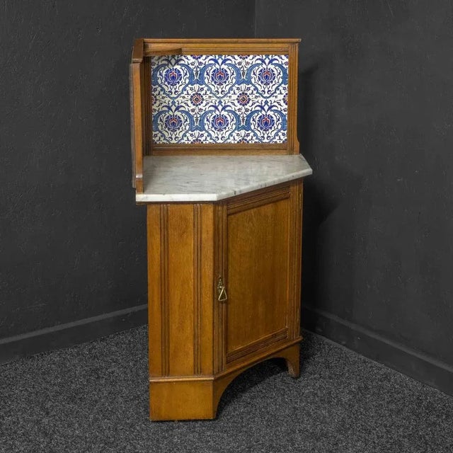 Edwardian Walnut Corner Washstand, 1890s For Sale - Image 3 of 12