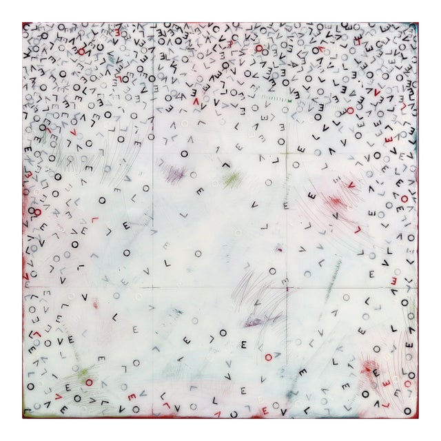 Heartfelt Love Letter - Original Minimalist Abstract Mixed Media Resin Painting on Wood Panel by Ricky Hunt For Sale