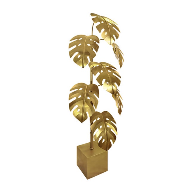 Contemporary Matthew Izzo Home Iggy Antique Brass Monstera Tree Floor Lamp For Sale - Image 3 of 8