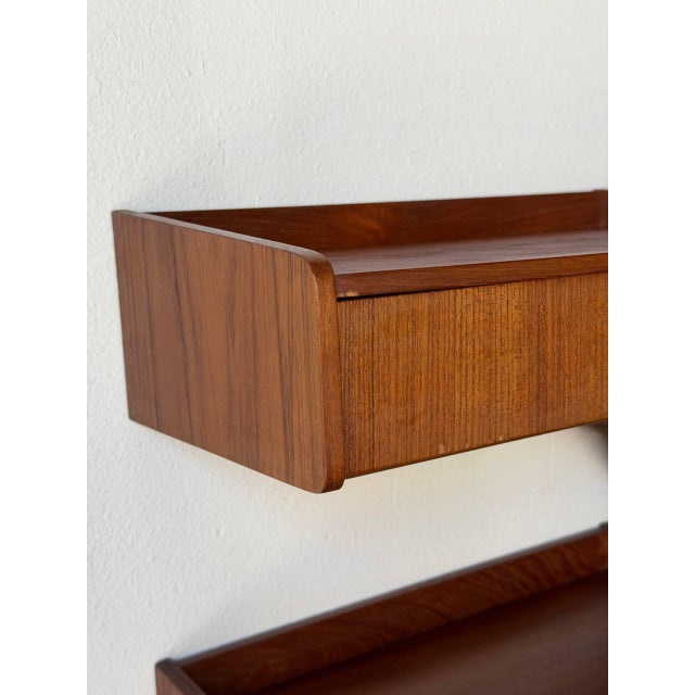 Mid-Century Modern 1960s Mid Century Danish Teak Floating Nightstands Wall Mounted Shelves, A Pair For Sale - Image 3 of 10