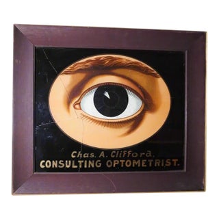 Mid 20th Century Chas A. Clifford, Consulting Optometrist, Reverse Paint on Glass, Framed For Sale