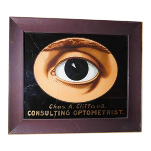 Mid 20th Century Chas A. Clifford, Consulting Optometrist, Reverse Paint on Glass, Framed