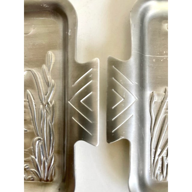 Mid 20th Century Set of 4 Petite Aluminum Silver Japanese Embossed Trays For Sale - Image 4 of 7