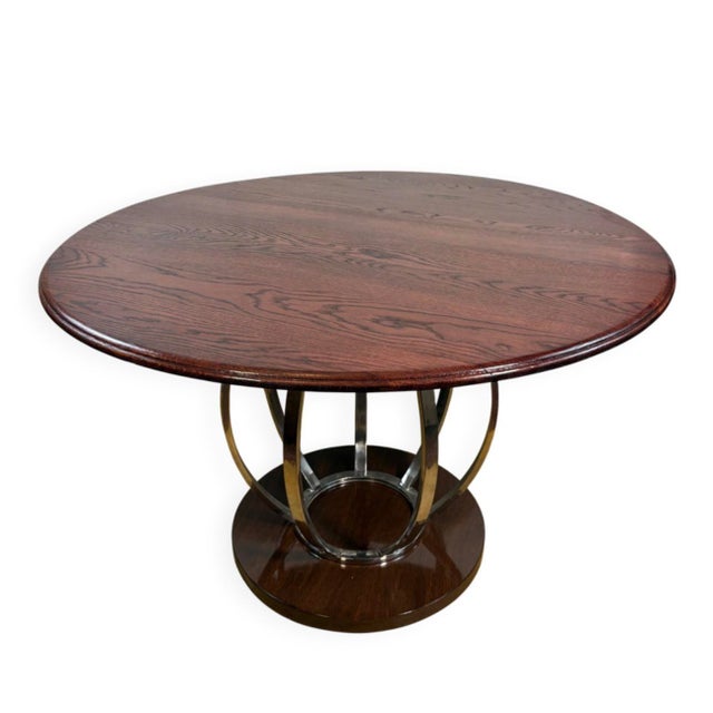Vintage Art Deco Round Dining Table with Oak Top & Chrome Base, 1990s For Sale - Image 9 of 9