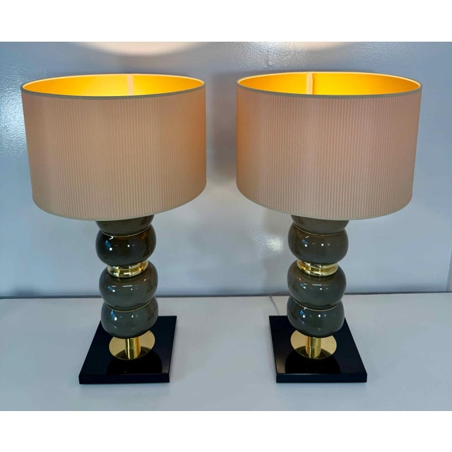 Art Deco Italian Grey Murano Glass Table Lamps, 2000s, Set of 2 For Sale - Image 3 of 15