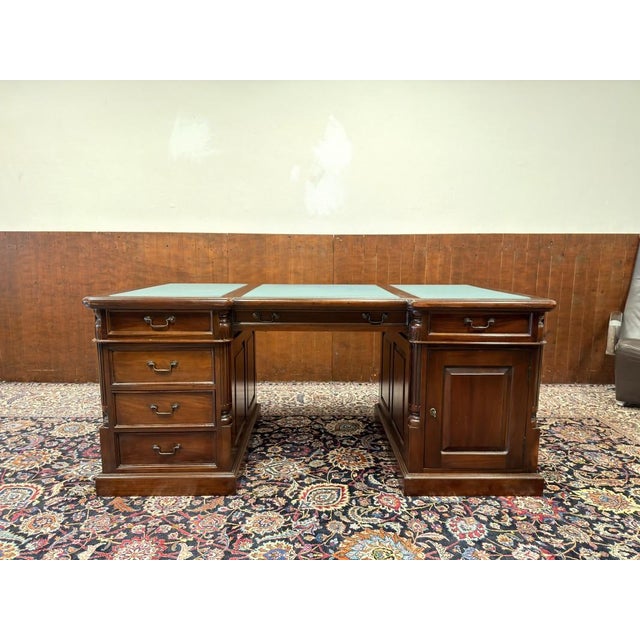 English Desk Partner in Teak with Leather Top For Sale - Image 3 of 18