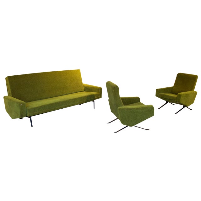 Vintage Sofa and Armchairs by Pierre Guariche from Airborne, 1960s, Set of 3 For Sale