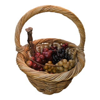 Spectacular Large Lot of Mid Century Italian Marble Grape Clusters in a Vintage Basket For Sale