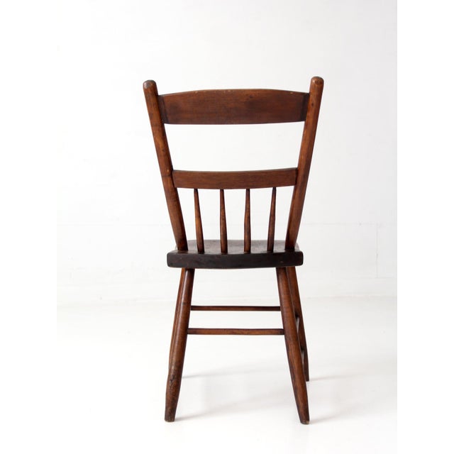 Early 20th Century Antique Plank Seat Spindle Back Side Chair For Sale - Image 5 of 14