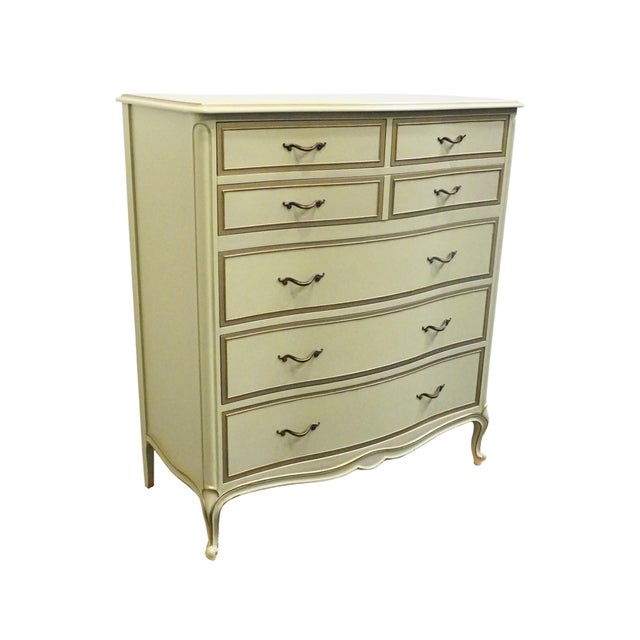 French Provincial Drexel Furniture Touraine Collection Custom Cream Painted Country French Provincial 42" Chest of Drawers 200-411-1 For Sale - Image 3 of 11