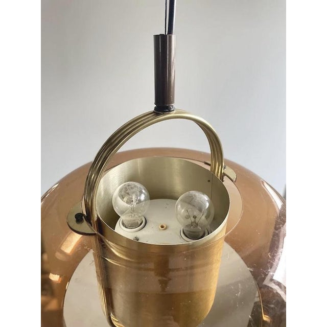 Brass and Smoked Glass Pendant Lamp from Temde, Germany, 1970s For Sale - Image 11 of 12