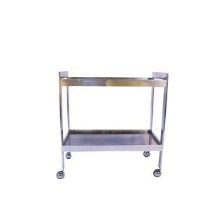 Mid Century Chrome Smoked Glass Two Tier Rolling Bar Cart For Sale
