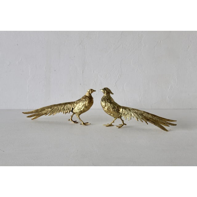 Mid 20th Century Vintage Italian Decorative Sculptural Goldtone Male Female Pheasants Mid Century-a Pair For Sale - Image 5 of 16