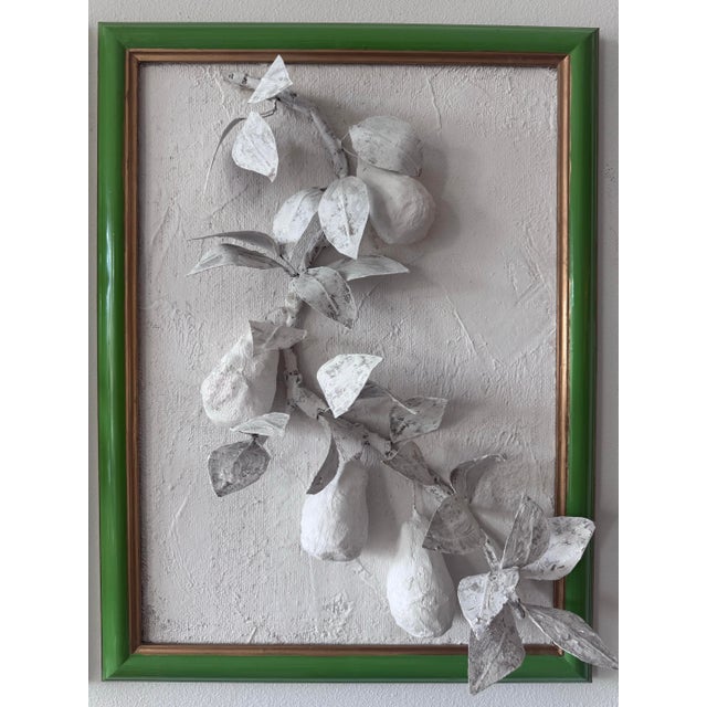 “Maxine”, handmade Paper Mache and Plaster Pear Branches a pair, set in green lacquer frames. This set pulls together a...