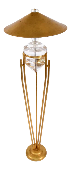 Art Deco Style Brass, Metal and Stacked Lucite Module Floor Lamp Golden Shade