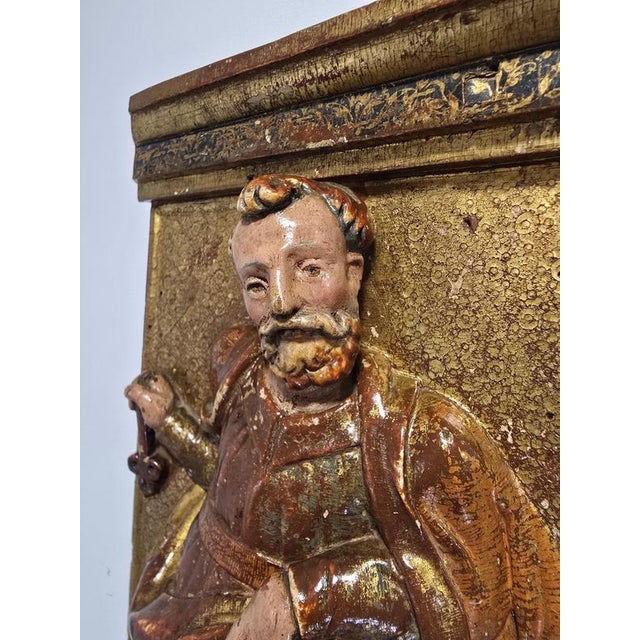 Spanish Artist, Polychrome Carved Reliefs of Saints, 1550, Wood, Set of 2 For Sale - Image 14 of 17