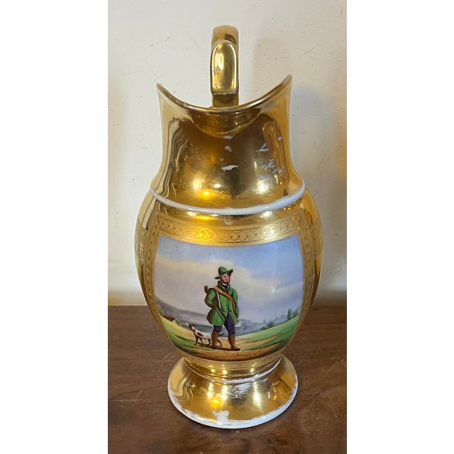 Antique Early 19th Century French Empire Paris Porcelain Ewer, Pitcher or Jug With Hand Painted Landscape For Sale - Image 9 of 13