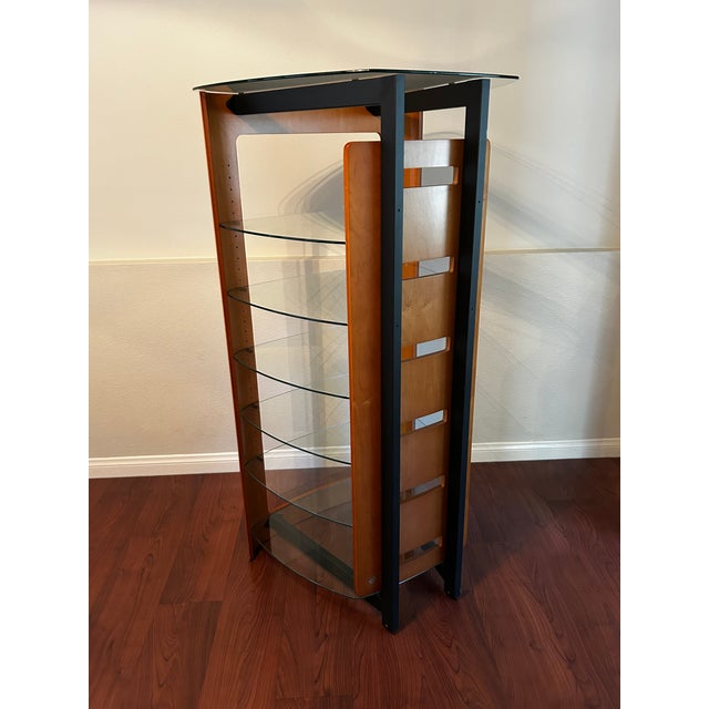 2000s Bdi Modern Cherry Wood & Tempered Glass Media Console and Audio Tower Set - 2 Pieces For Sale In Los Angeles - Image 6 of 10