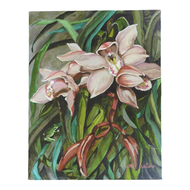 1992 Orchids and Frog Painting For Sale