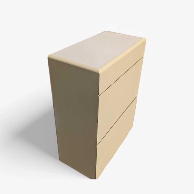 Lane Postmodern Five-Drawer Tallboy Dresser. A tall vintage dresser by Lane with five spacious drawers, a softly colored...