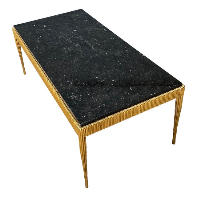 Vintage Gilt Metal and Stone Cocktail Table For Sale