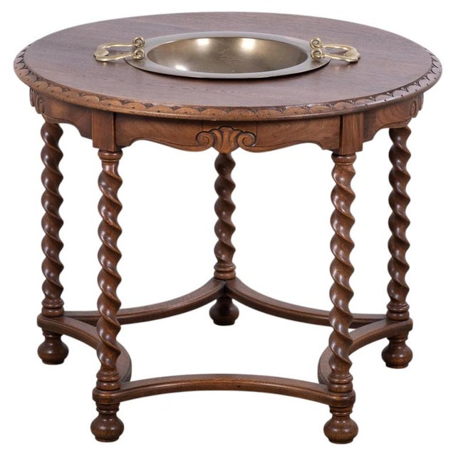 Danish Circular Stained Oak Coffee Table with Brass Bowl, 1960s For Sale - Image 10 of 10