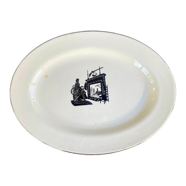 Vintage Harker Platter – Colonial Lady Pattern - 1940s Bakerite Oval Serving Plate For Sale