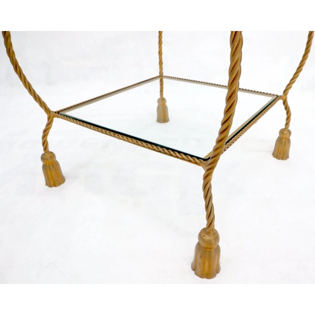 Gold Four Tier Glass Shelves Twisted Metal Rope Square Étagère Shelf Display Unit For Sale - Image 8 of 11