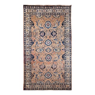 Early 20th Century Malayer Gallery Rug, Handwoven All-Over Geometric Pattern, Tan & Blue, 5’ X 10’ For Sale