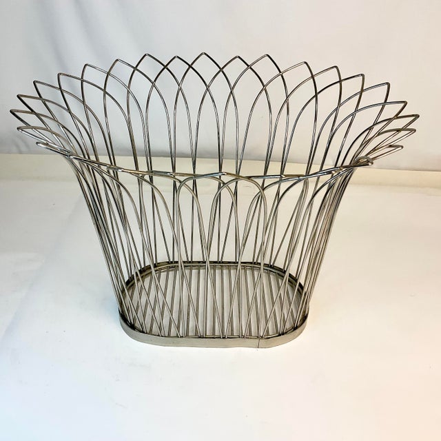 Silver 1970s Vintage Atomic Boho Chic Wire Wastebasket For Sale - Image 8 of 8