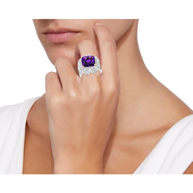 6.5 Carat Amethyst And 1.5 Carat Diamond Ring 18 Karat White Gold, 1970s, Italy For Sale - Image 18 of 18