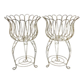 1950s Vintage Art Nouveau French Hollywood Regency Jardiniere Tulip Planter - A Pair For Sale