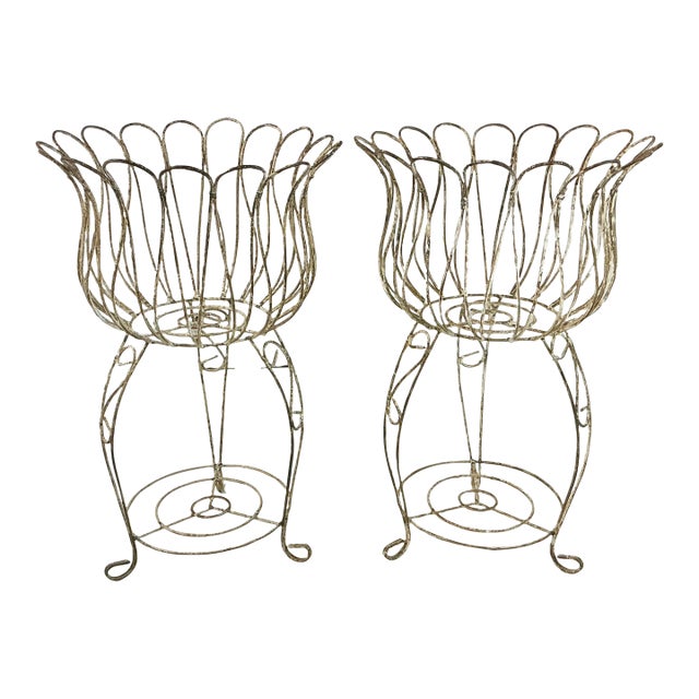 1950s Vintage Art Nouveau French Hollywood Regency Jardiniere Tulip Planter - A Pair. For Sale