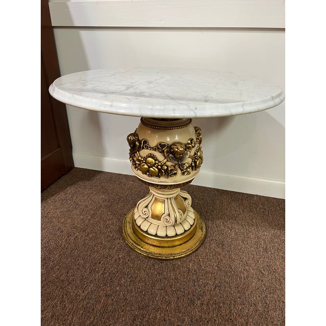 Set of 2 1966 Fuggiti Studios Cherub Hollywood Regency Marble Stands For Sale - Image 10 of 12